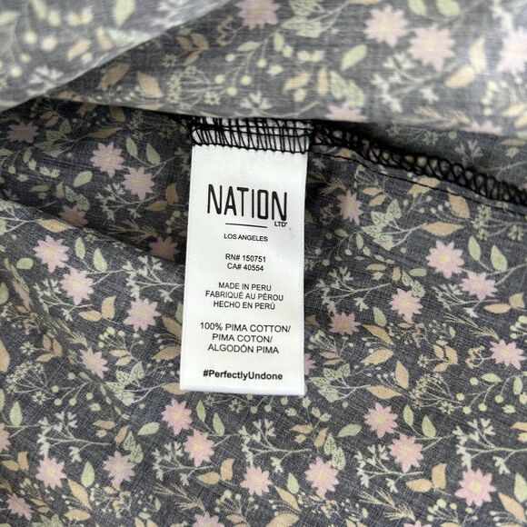 Nation LTD Paisley Pintuck Crop Shirt Button Ditsy Floral Black Multicolor Sz M - Picture 10 of 11